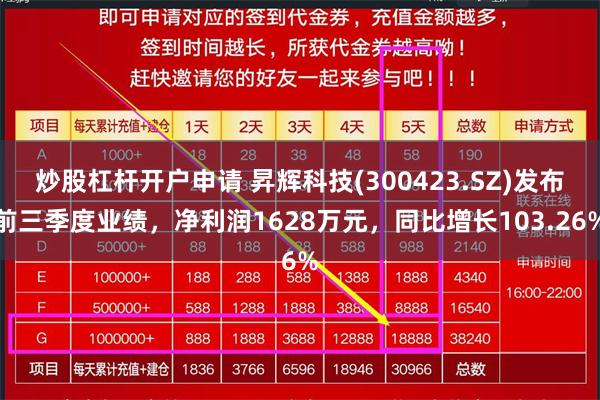 炒股杠杆开户申请 昇辉科技(300423.SZ)发布前三季度业绩，净利润1628万元，同比增长103.26%